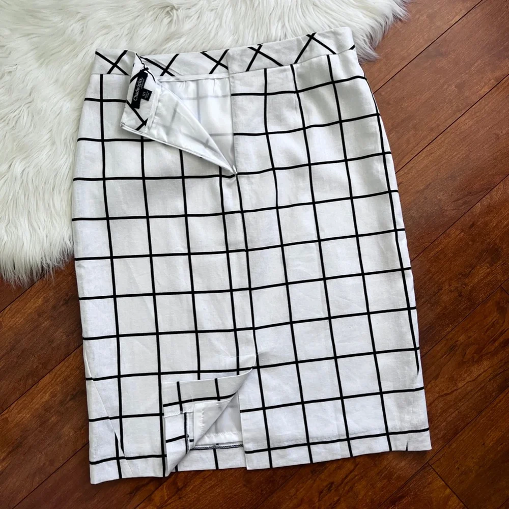 Vintage Chadwicks of Boston Linen Blend Windowpane Pencil Skirt-12 Tall